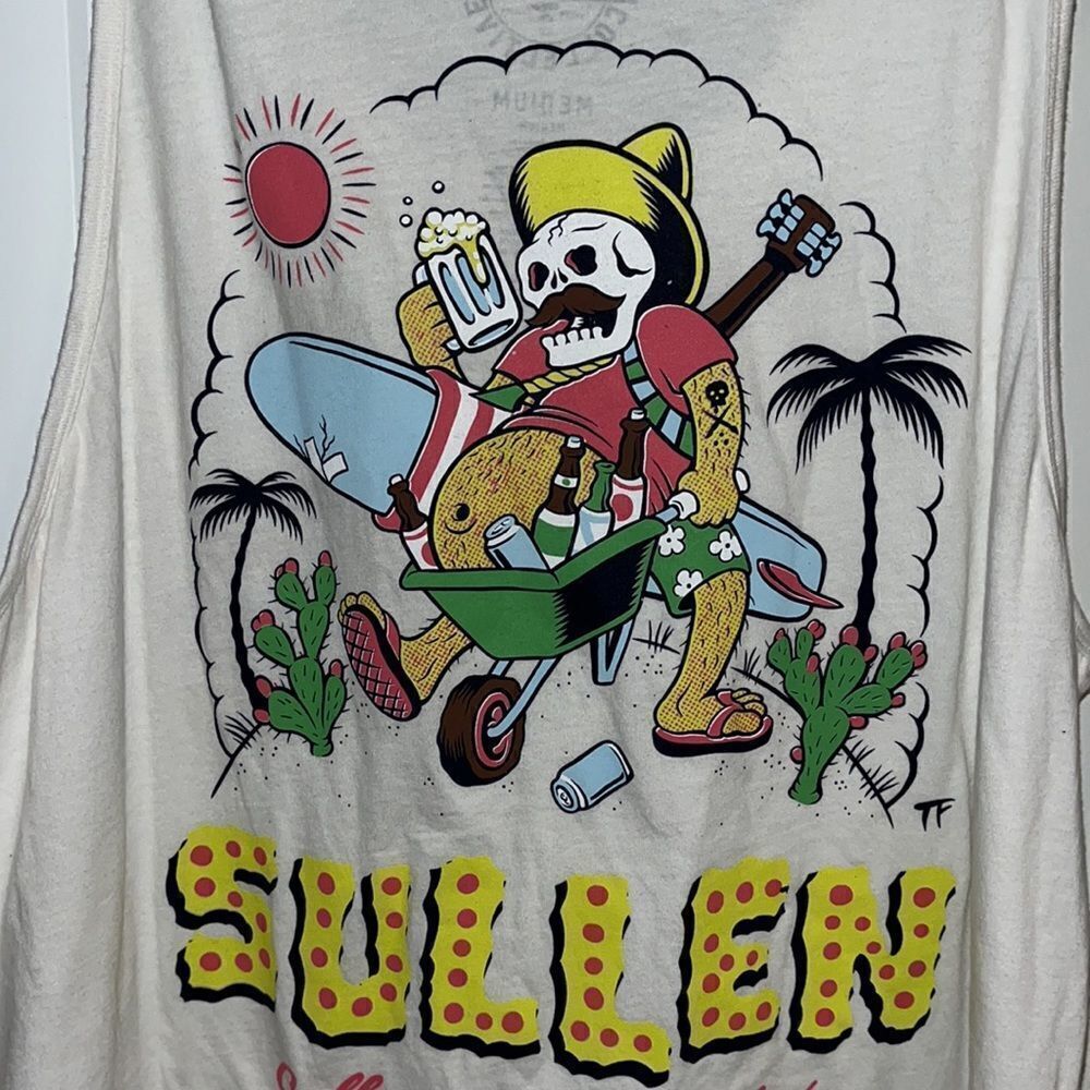 Sullen Art Collective tank sleeveless beach skull beach beer white mens T-Shirt